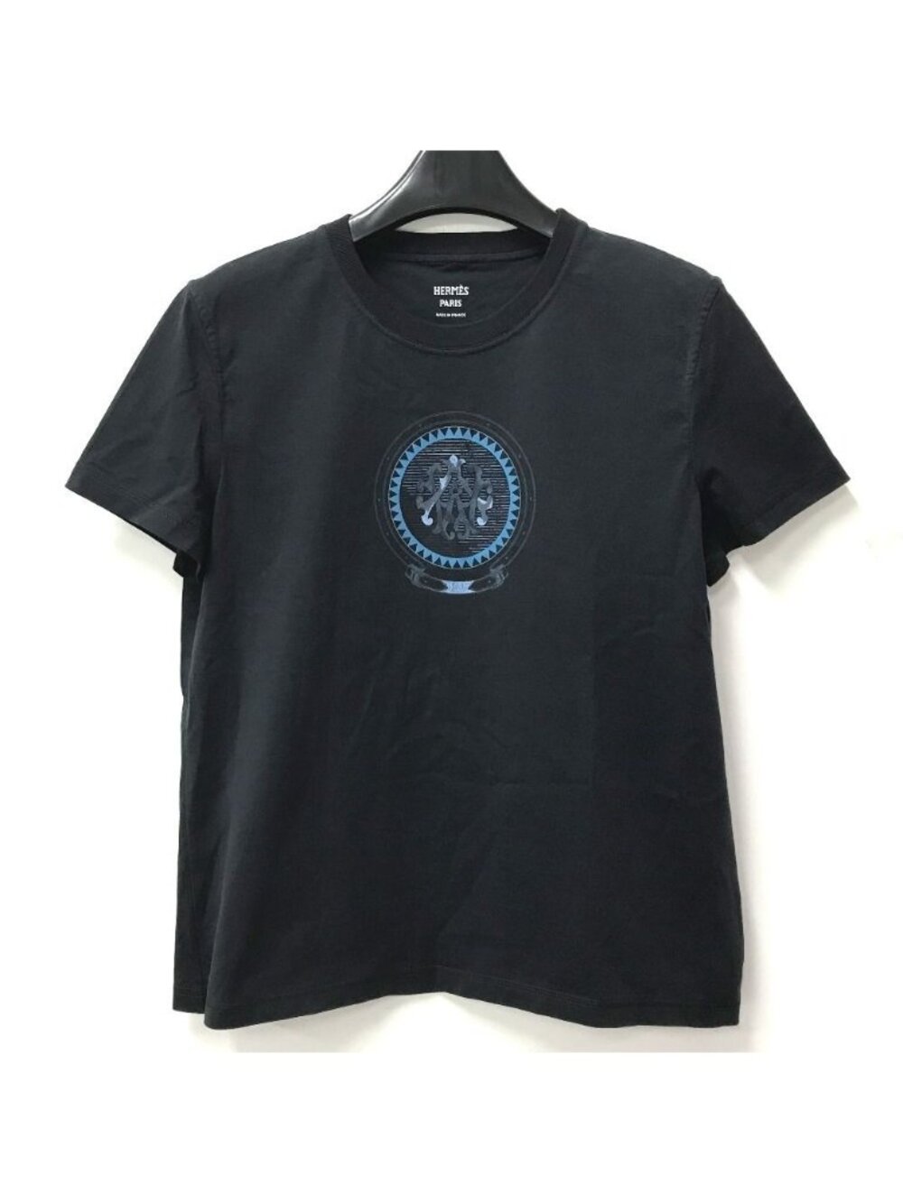 Hermes Short Sleeve T-Shirt Logo Cotton Navy